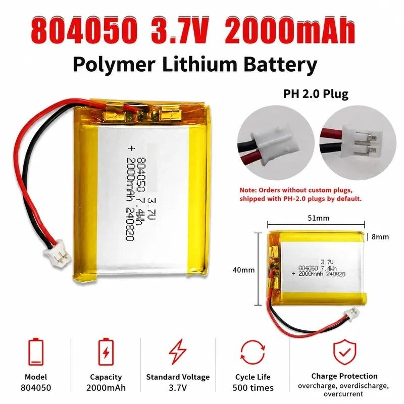 10-100pcs 804050 2000mAh Battery 3.7V Li-Polymer Lithium Ion Batteries for Massager Medical Equipment Car Air Filter Loudspeaker
