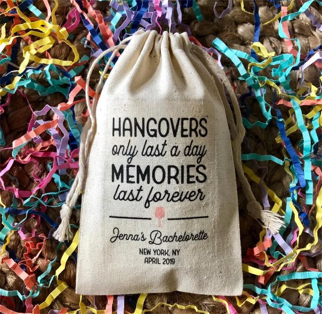 

20pcs Bachelorette or Birthday Party Survival Kit Bags - Hangovers Only Last a Day, Memories Last Forever Wine Glass