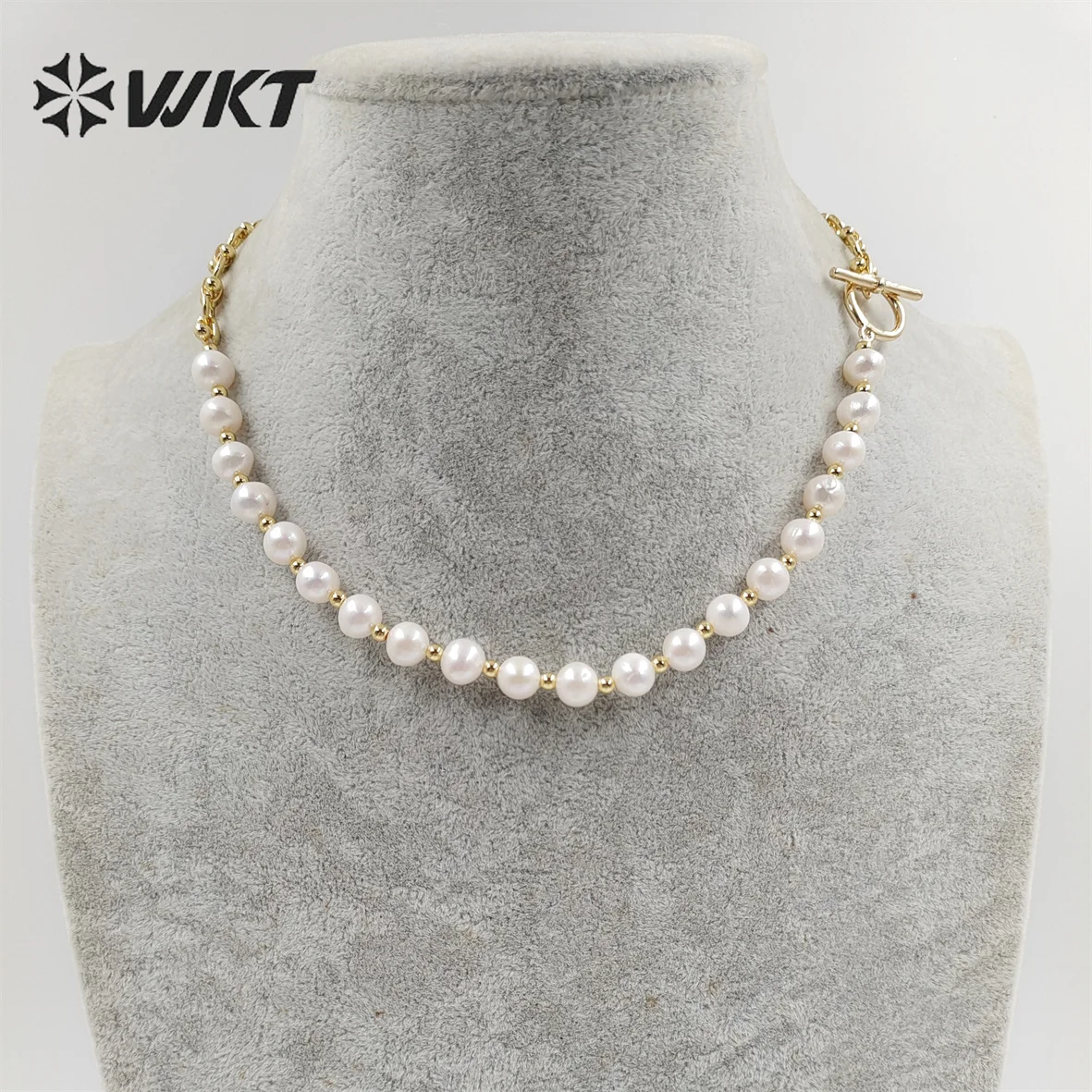 WT-JN232 WKT Exclusive Design Mixture Chain And Pearl Unique Necklace INS Hot Photo Pearl Beads Chain In Choker