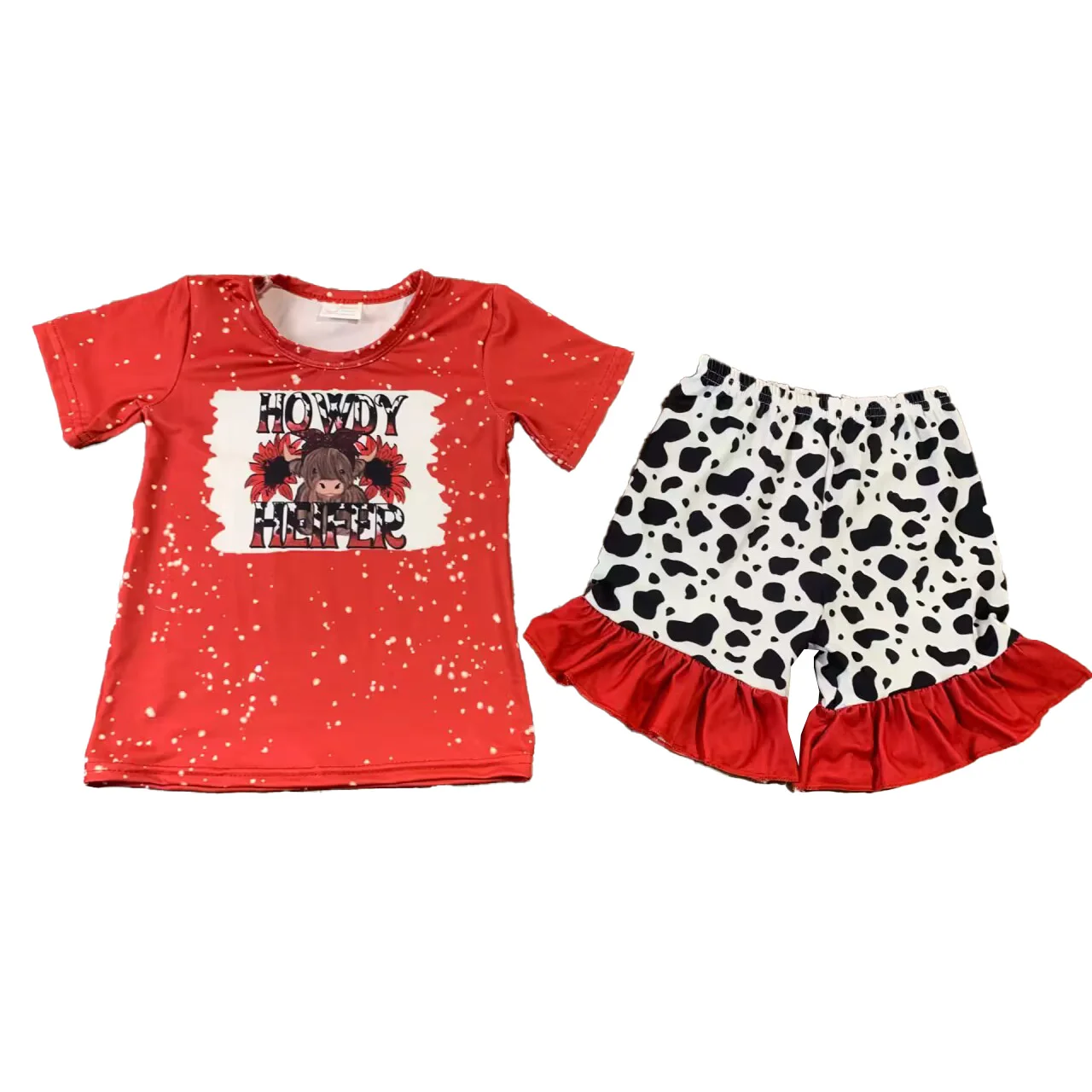 

Wholesale Howdy Heifer Outfits Cow Print Shorts Sets Summer Toddler Girls Western Clothes