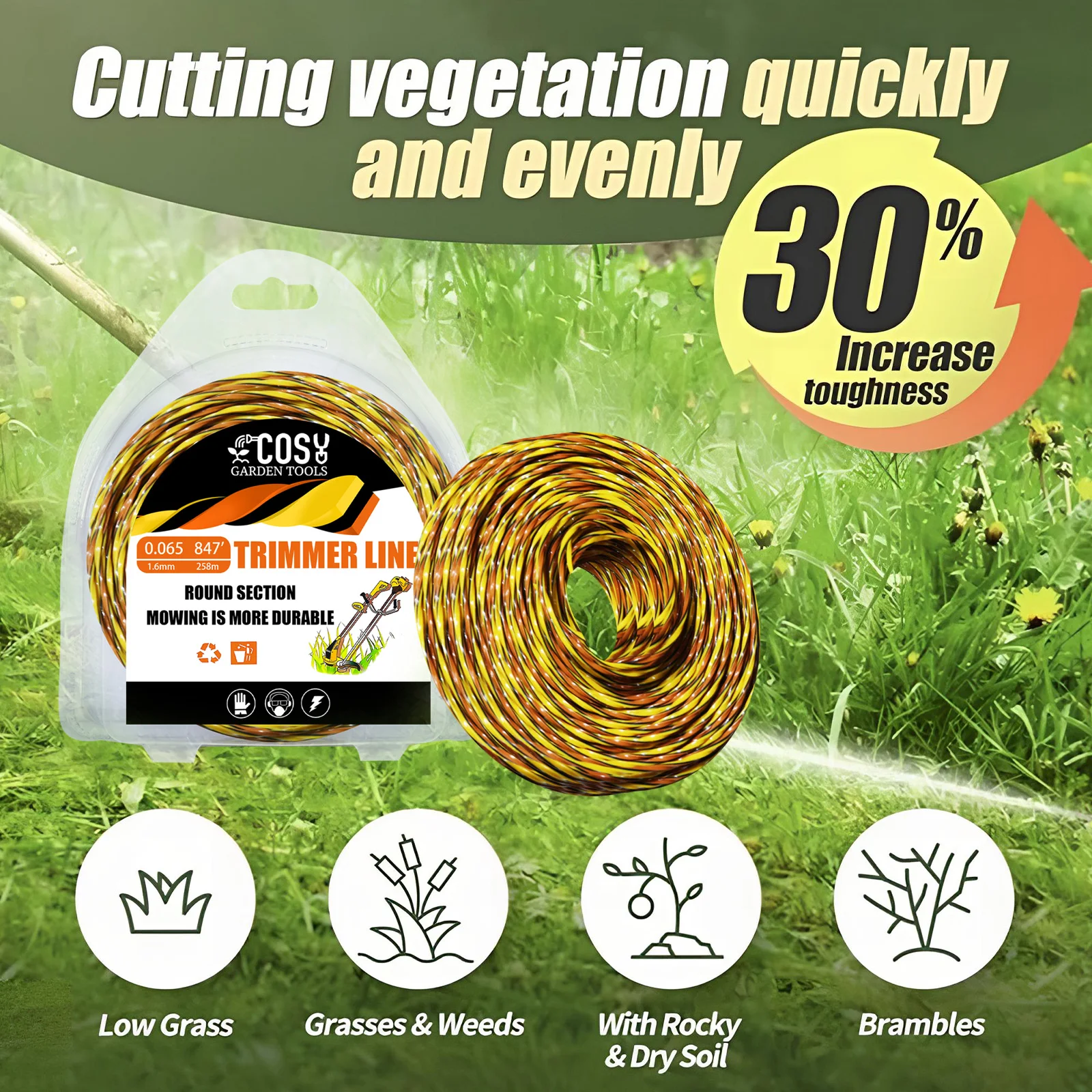 1 Roll 2.4/2.7/3.0mm Nylon Tricolor Grass Trimmer Line Brush Cutter Head Strimmer Rope Mowing Wire Brushcutter Wire Trimmer Line