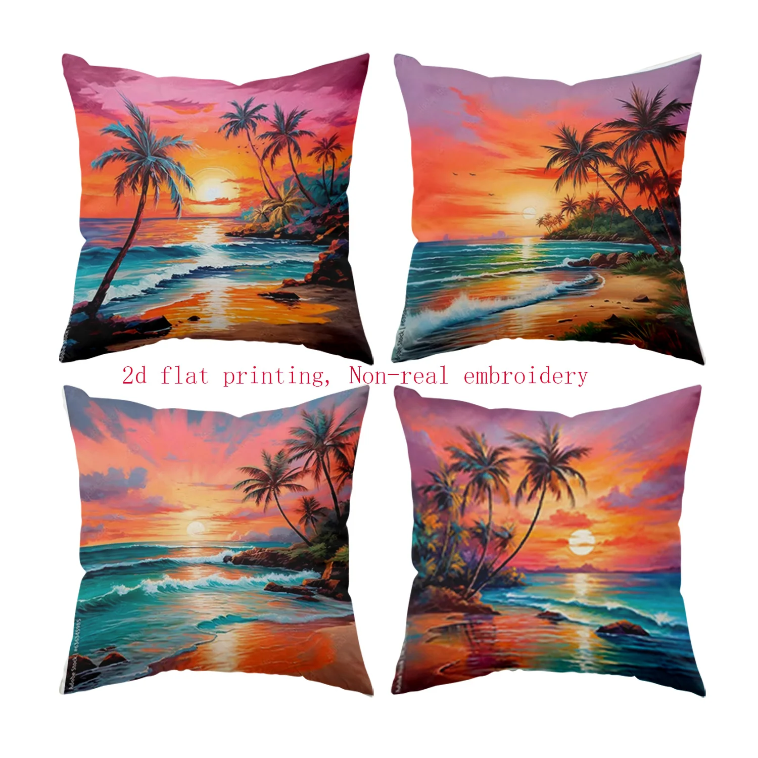 2D Flat - Un juego  4 piezas con diseños impresas en 2D, iales para un ambiente tropical  playa  verano con atarceres,