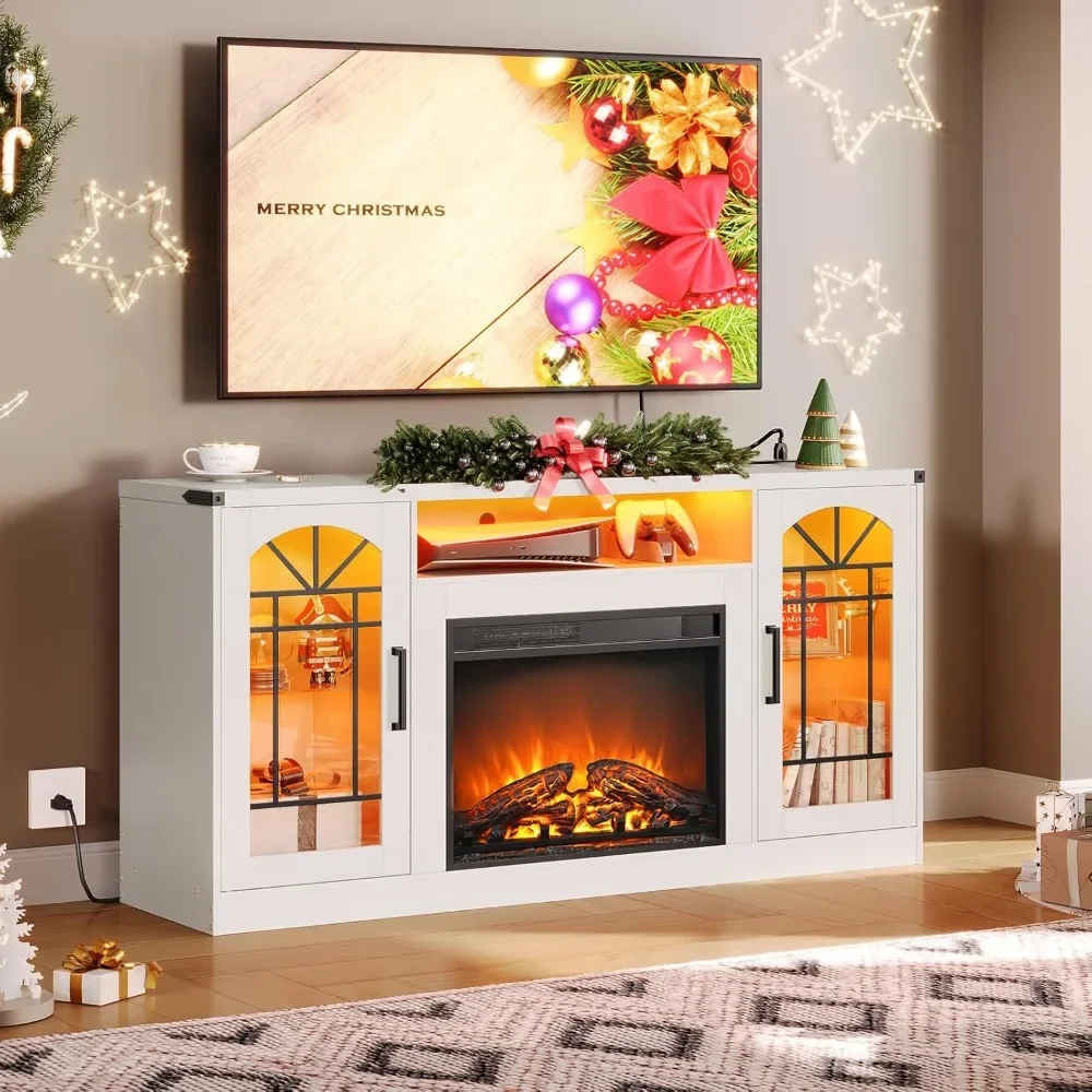 23 Inch 3-Sided Glass Fireplace TV Stand for TVs up to 65