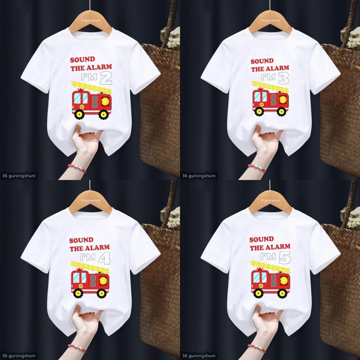 Funny Sound The Alarm Fire Engine I'M 2 3 4 5-9 T Shirt Happy Birthday Gift Boys Girls Tshirt Party Gift Kids Clothes Tops