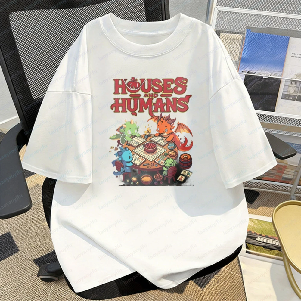 Dragon RPG Graphic Tabletop Gamer Casual Cotton Tee Houses and Humans Fantasy Creatures Playing Game print T-Shirt  Men's Tops