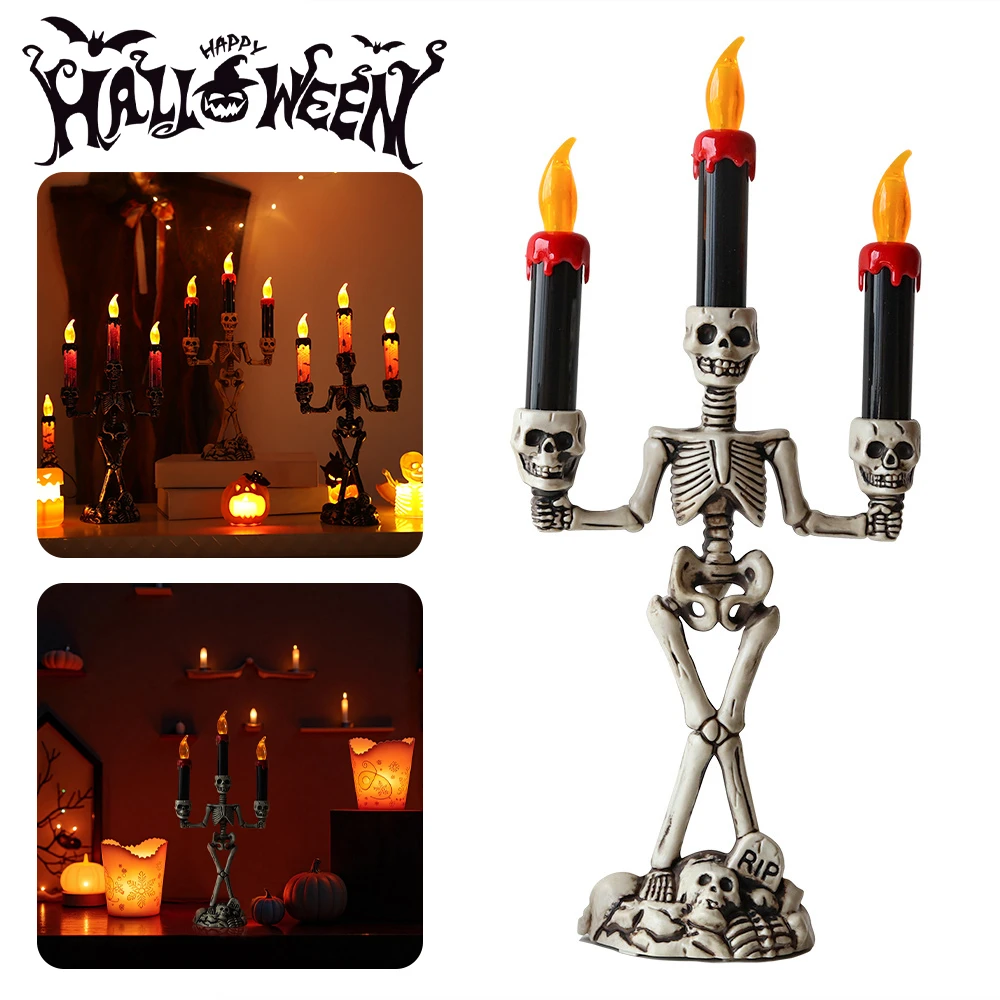 Skull Candlestick LED Halloween candle holders Flameless Candles Holder Stand Horror Props Halloween Decoration House Decor