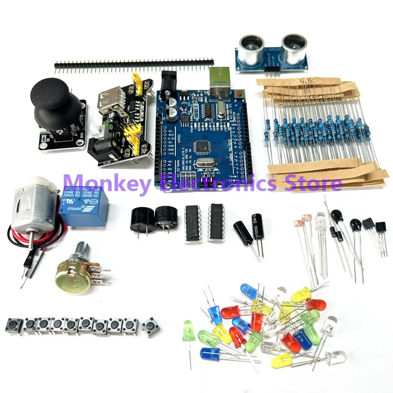 R3 MEGA2560 Rocker Motors Ultrasound Relays LEDs Breadboards Starter Learning Kit