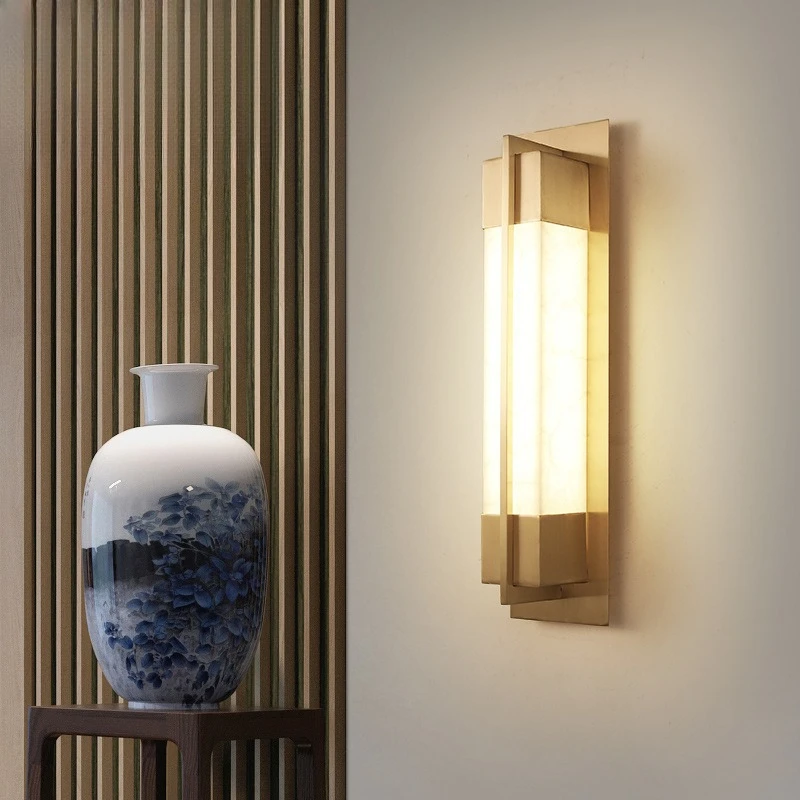 Nova lâmpada de parede antiga de mármore natural LED totalmente em cobre chinês