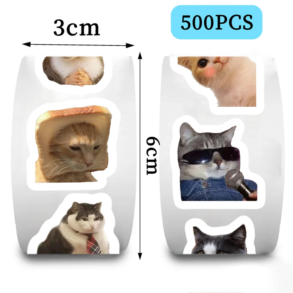 

500pcs Classic Cat MEME Sealing Stickers Funny Cartoon Decoration Decals Roll DIY PVC Laptop Cute Animal Sticker Reward Toy Gift