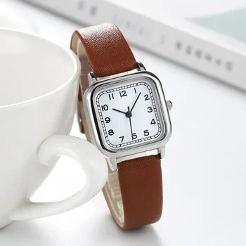 2025 Nuovo Orologio Digitale di Moda Semplice Quadrato Piccolo Quadrante Studente Cintura in Pelle Orologio da Polso da Donna Reloj De Mujer Dropshipping