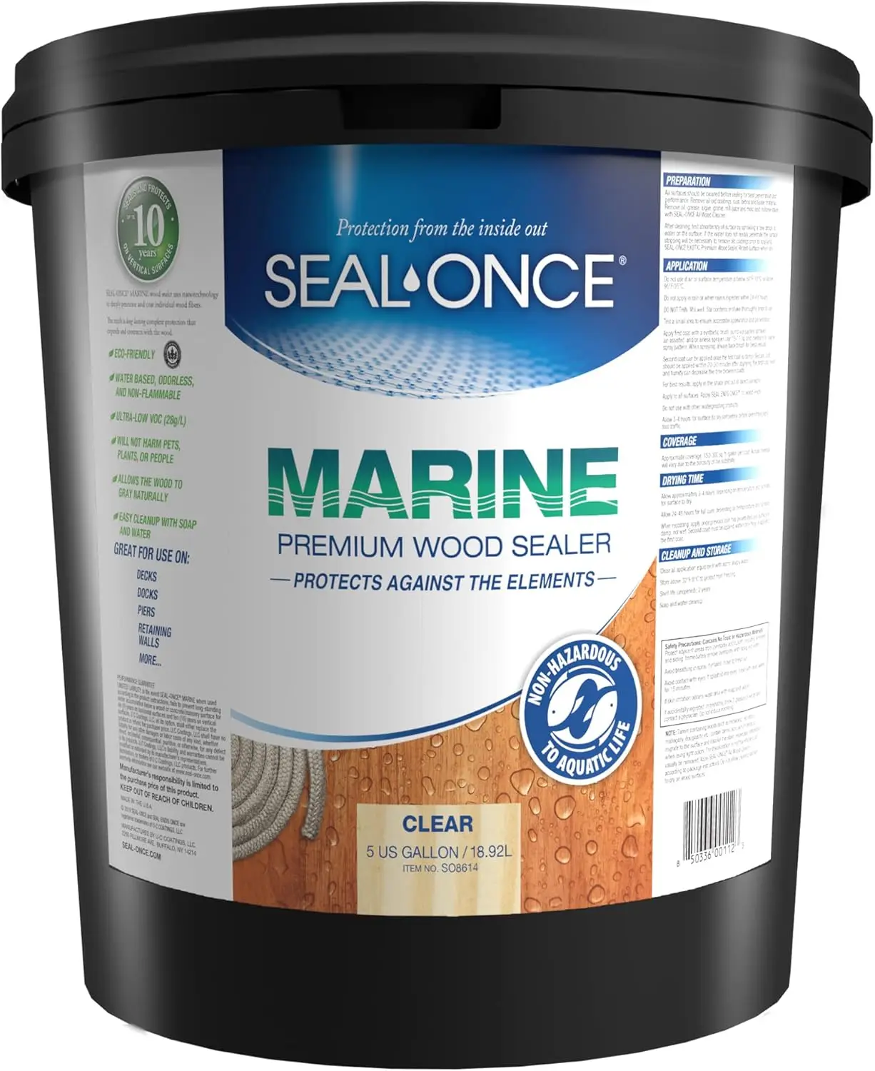 Premium Wood Sealer - Waterproof Sealant - Wood Stain and Sealer in One - 5 Gallon & Clear