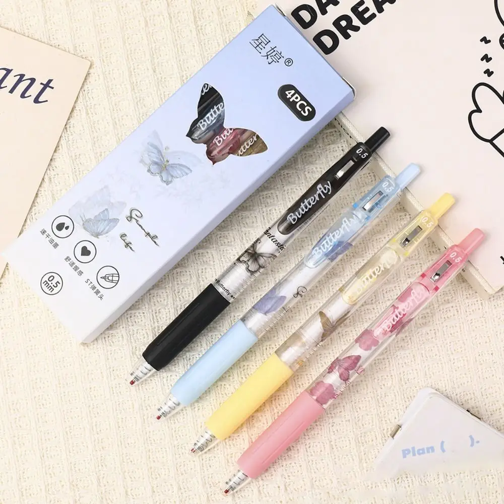 4 pçs portátil 0.5mm gel caneta st nib tinta preta escrita canetas neutras escrita suave de secagem rápida assinatura caneta exames