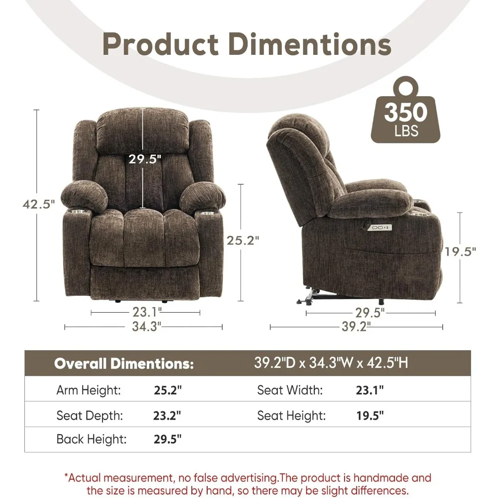 Large Power Lift Chairs Recliners for Elderly with Heated and Massage, Upgraded Chenille Lift Chairs Recliners, USB-A and USB-C