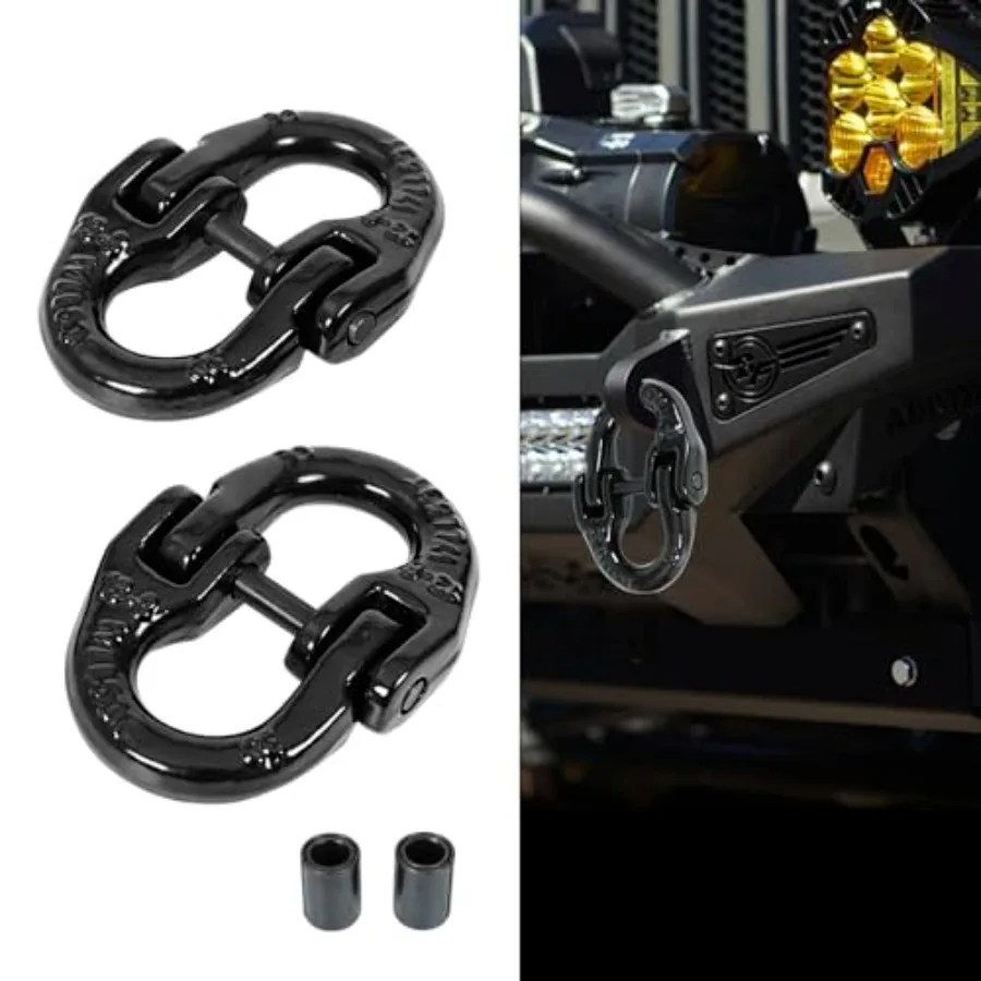 2PCS 1 2 Coupling Link Grade 80 Tow Hitch Safety Chain Hammer Lock for Truck Black Heavy Duty Trailer Towing Connection with Se