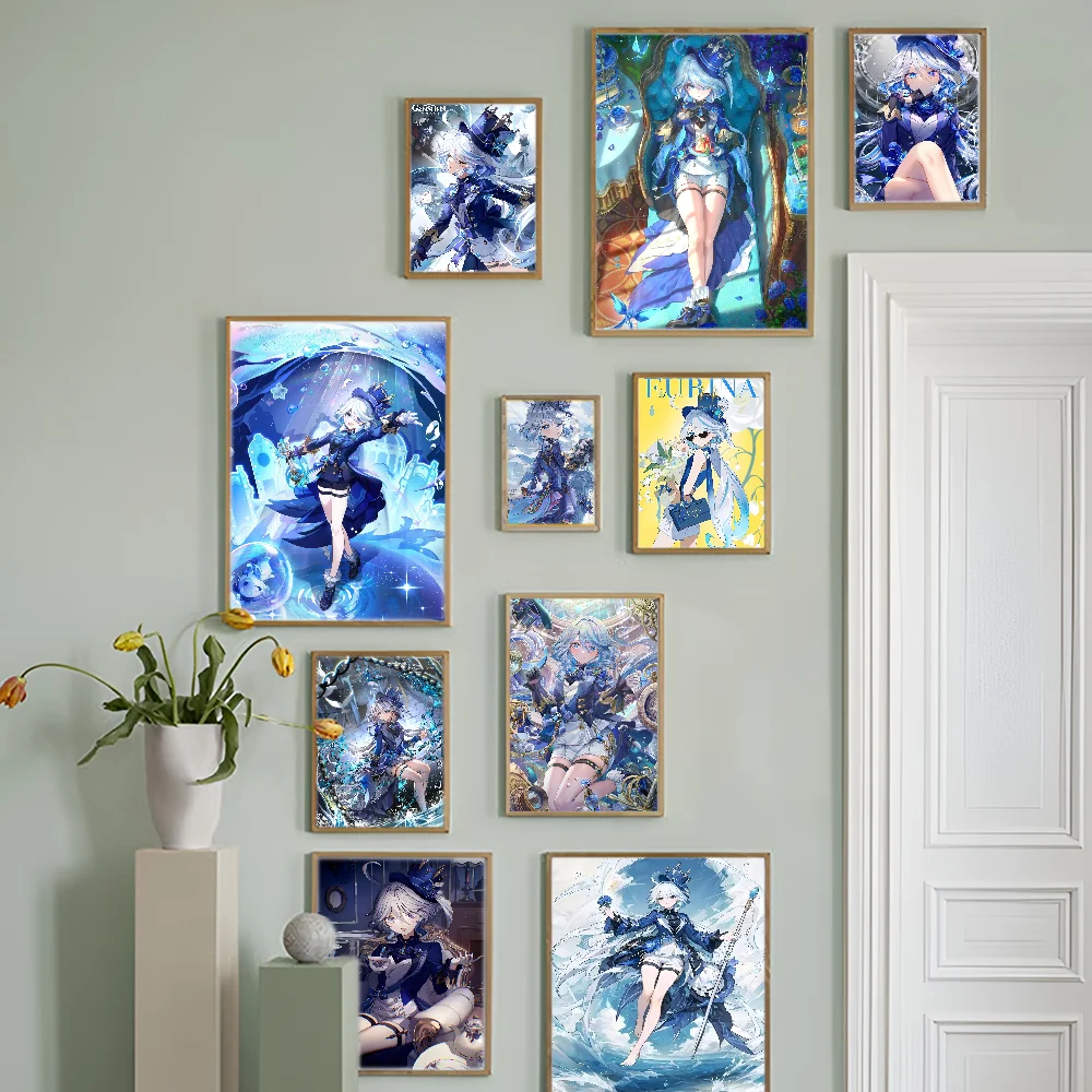 

Furina G-Genshin I-Impact Classic Movie Posters Waterproof Paper Sticker Coffee House Bar Decor Art Wall Stickers