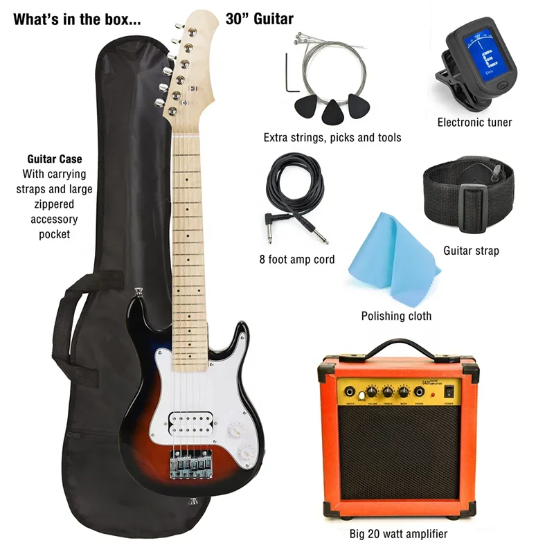 30 Inch Kid Electric Guitar Kit OEM ODM Beginner Guitar Electric with AMP Accessories