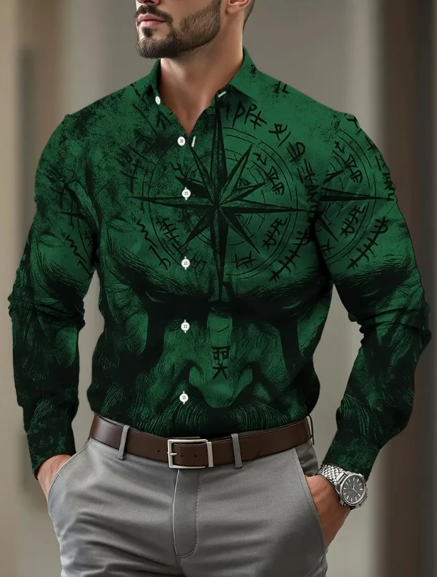 Men's Retro  3D Printed Long Sleeve Shirts Tops Vintage Hawaii Beach Shirt And Blouse Male Streetwea