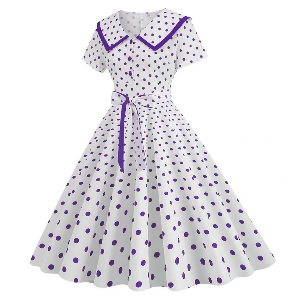 Wedding Party Dress Vintage Princess Dress with Big Hem Contrast Color Dot Print for Women's Party Prom Wedding Events Women