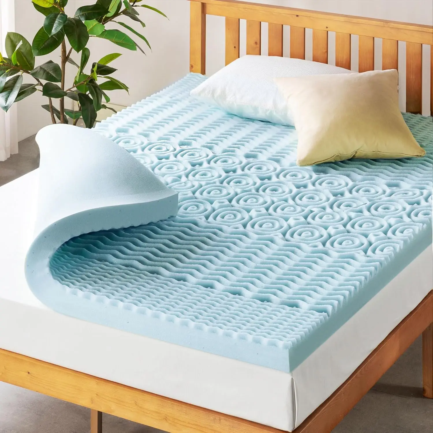 

4-дюймовый 5-зонный наматрасник из пены с эффектом памяти, охлаждающий гель, предметы первой необходимости в общежитии, двойной синий цвет