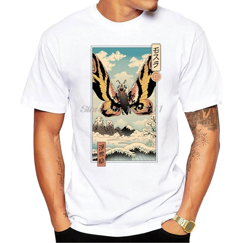 Cotton Irradiated Kaiju Ukiyo-e Design Men T-Shirt Anime Butterfly Printed Graphic Tshirt Hipster Tops O Neck Funny Tee