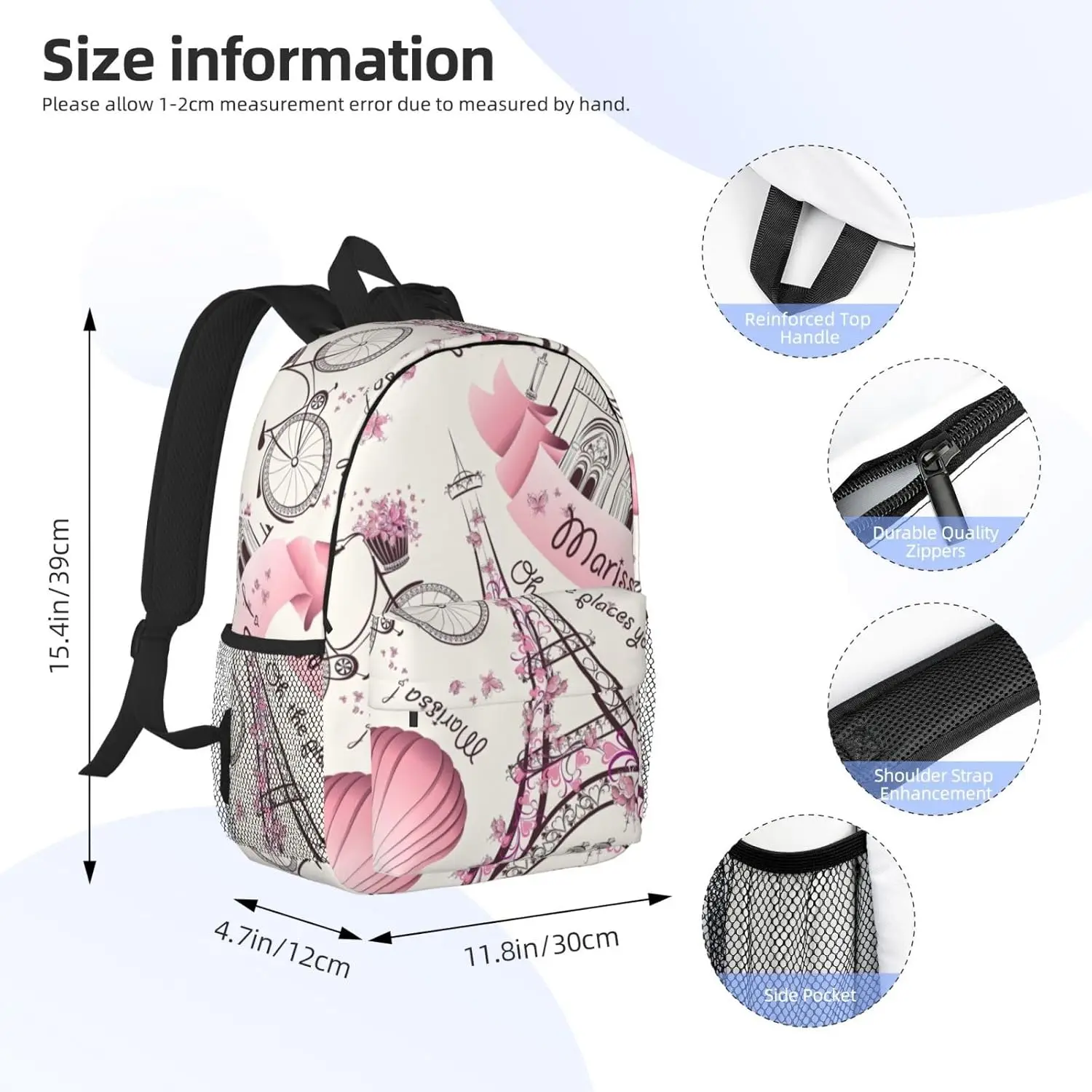 Romantic Paris Butterfly Print Adults Backpack Lightweight Backpacks for Hiking Work Laptop Backpack Men Women