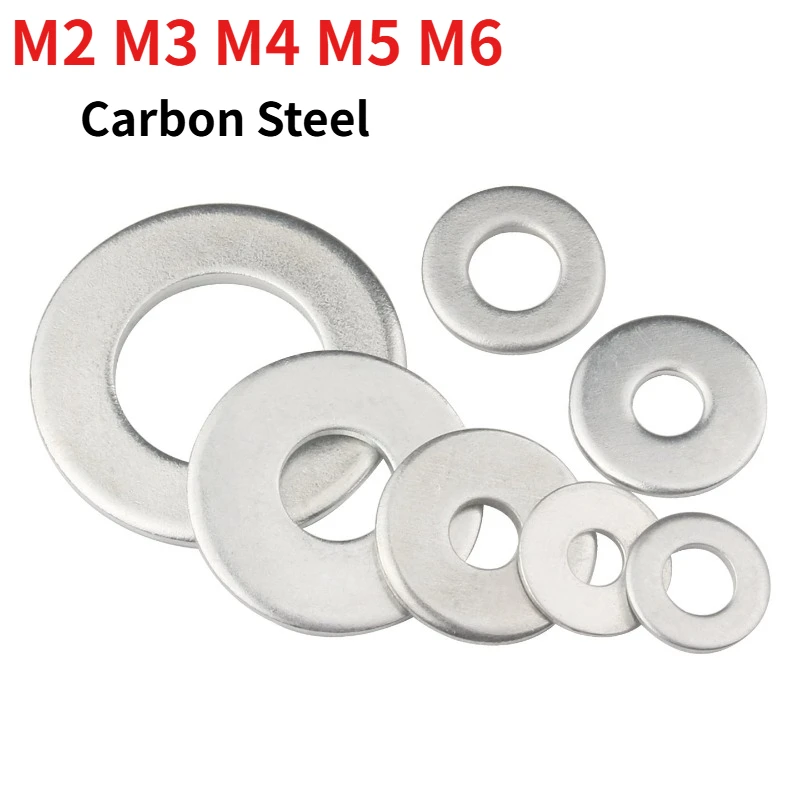 10/20/50/100pcs Flat Washer White Zinc Plated Carbon Steel Plain Washer Metal Gasket Shim for Bolt Screw M2 M3 M4 M5 M6