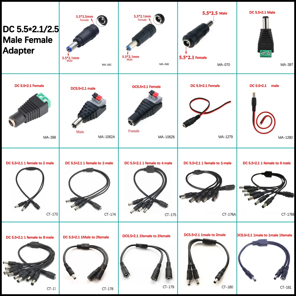 

1PC 5.5* 2.1 1 to 2/3 Way DC Power Splitter Cable 5V 12V Power Adapter Connector Cord For LED Strip Lights CCTV security Camera