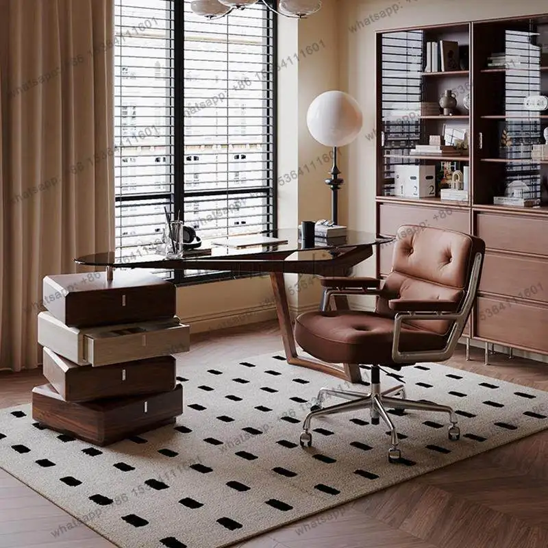 Italian light luxury modern simple wabi style special-shaped desk glass desk