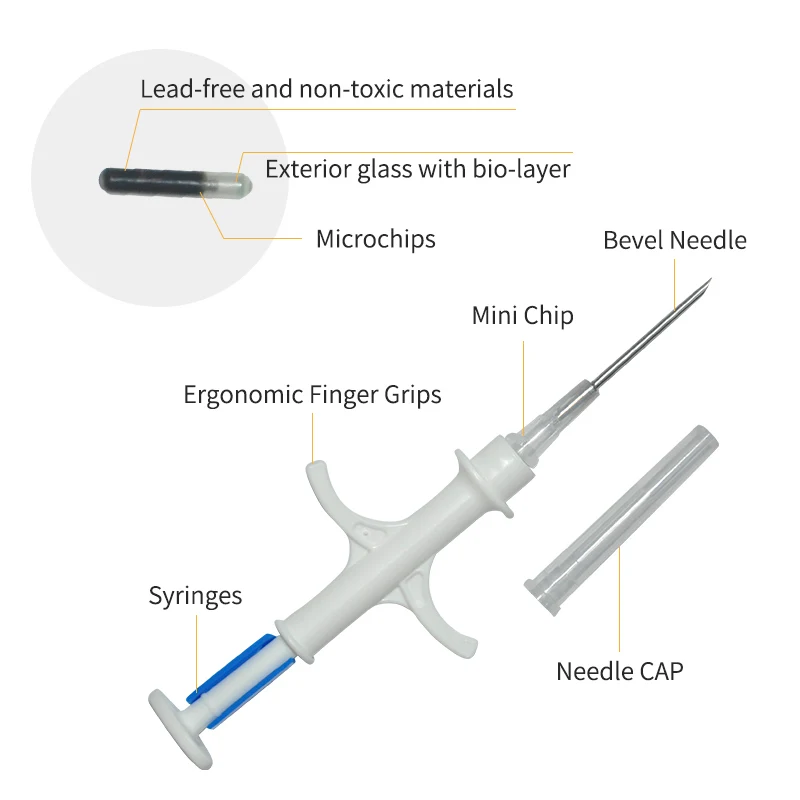 Separated Animal Needle FDX-B Pet ID Tag 134.2KHz Animal Microchip Syringe 2.12x12MM Injector Matching Recycle Metal Injector