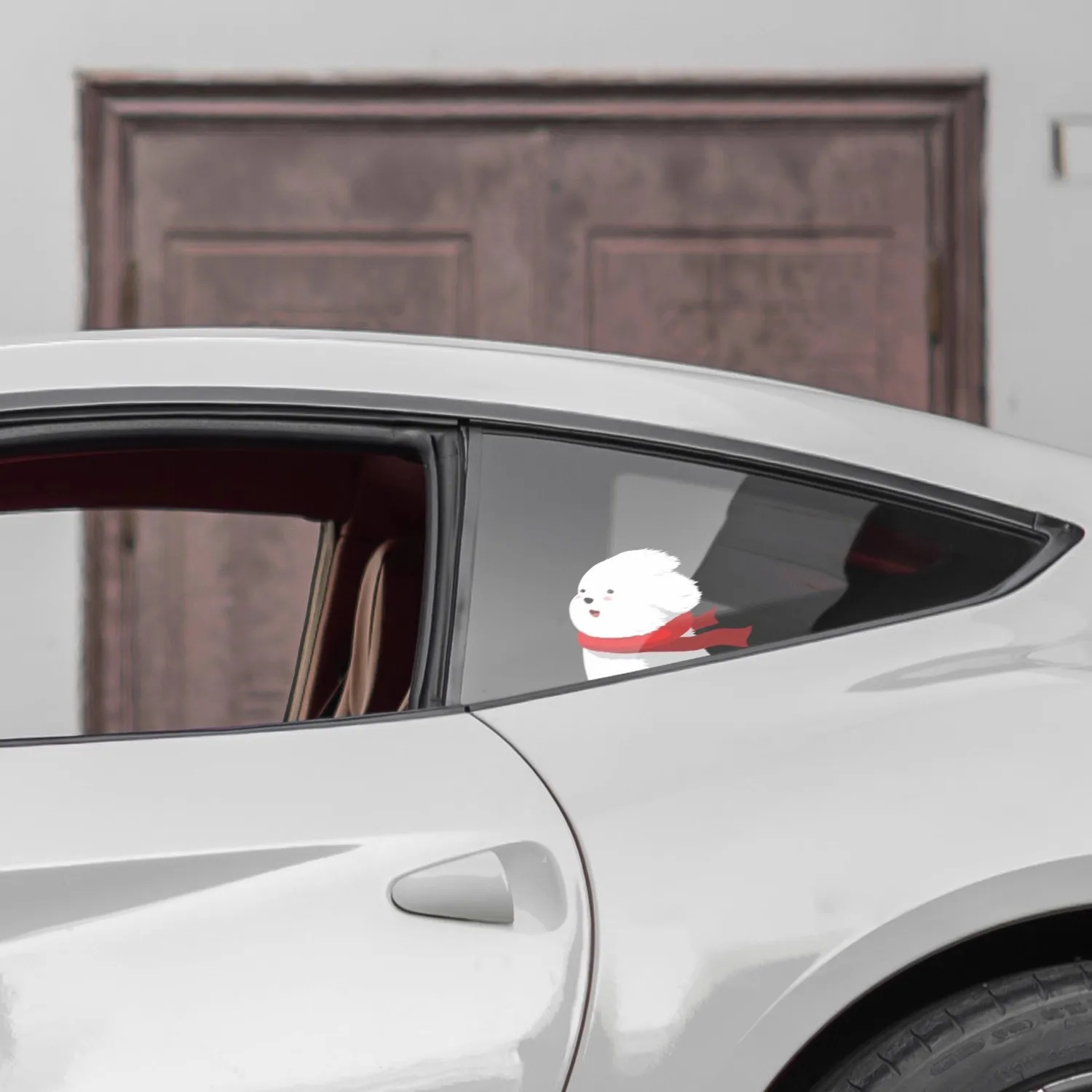 ملصق جرو أبيض صغير سعيد بيشون فريز بيبر دوج نافذة تلقائية جرافيك لتصفيف السيارة ملصق جسم السيارة #5