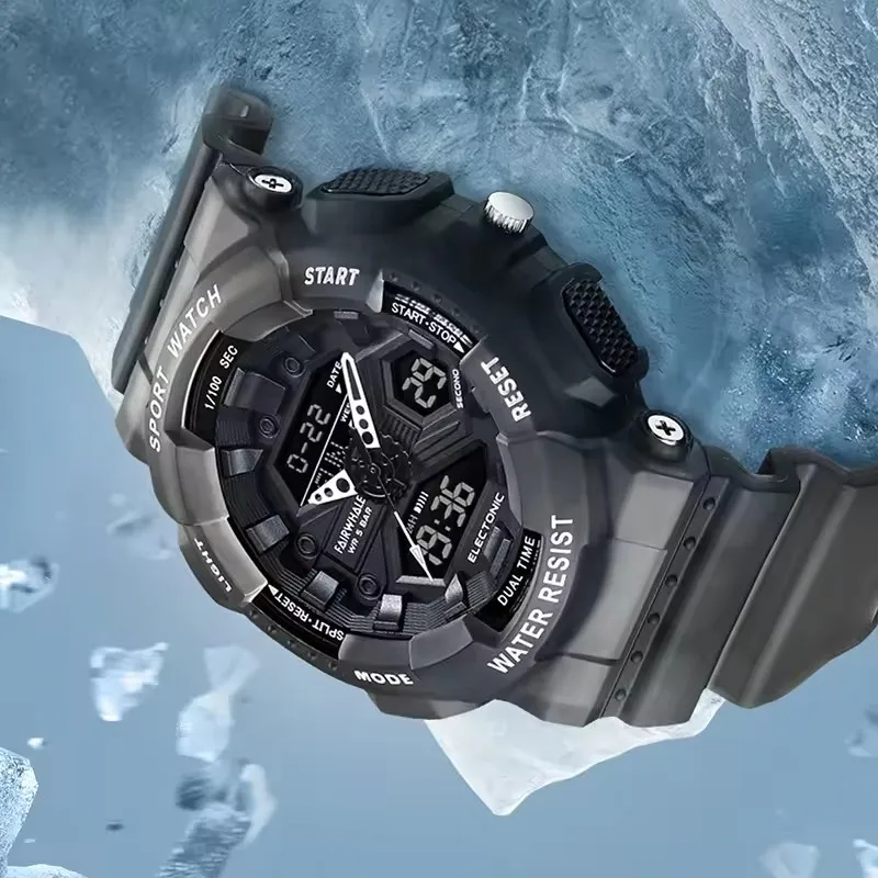 مارك Fairwhale 4370 ساعة إلكترونية للرجال متعددة الوظائف مضيئة الطلب الكبير التقويم مقاوم للماء الرياضة ساعات رقمية باردة