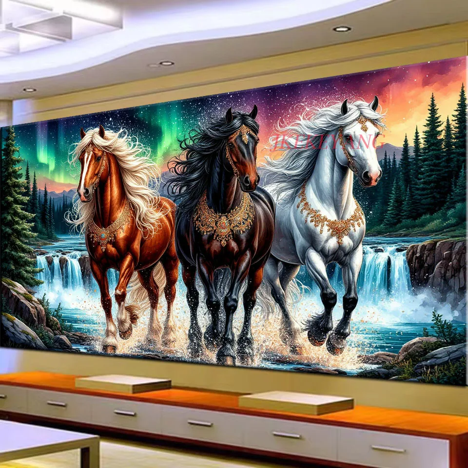 جميلة الغابات نهر الحصان صورة DIY ألواح تلوين حرفية لامعة غرزة التدريبات الكاملة الماس الفسيفساء مجموعة جديدة ديكور المنزل