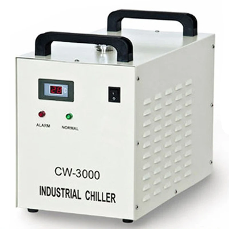 Mesin ukir Laser CW-3000AG 9L, pendingin air industri Thermolysis 60W/80W tabung kaca CO2 pendingin poros CNC