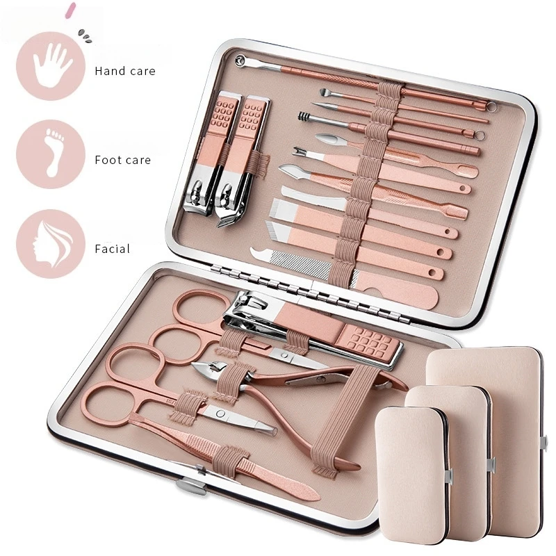 

Golden stainless steel nail clipper set of 18 pieces, nail clippers, foot clippers, nose hair clippers, care tools