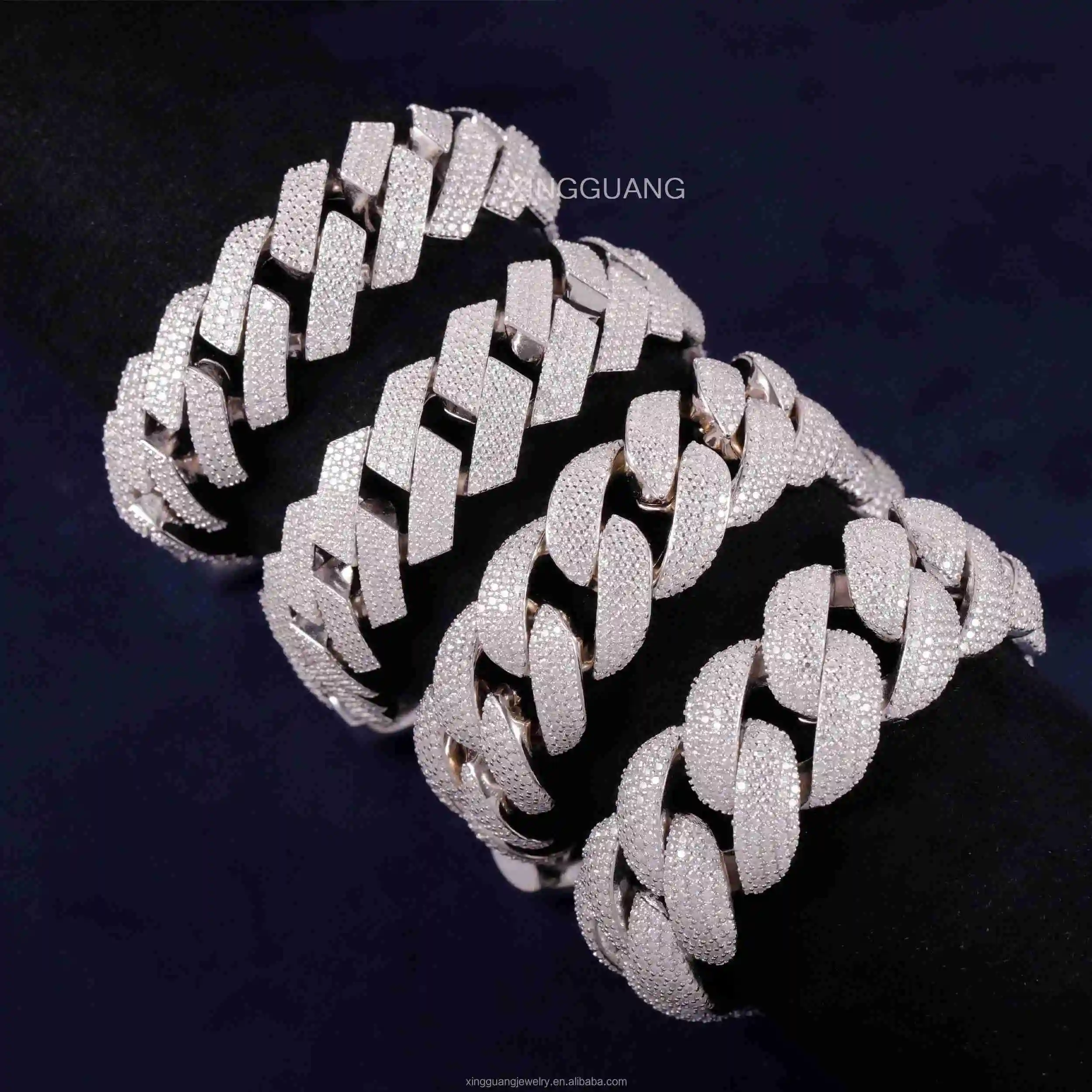 Wholesale S925 Price Silver GRA D/VVS Moissanite Bracelets 20mm 22mm Moissanite Cuban Chains Bracelets Fine Jewelry Bracelets..