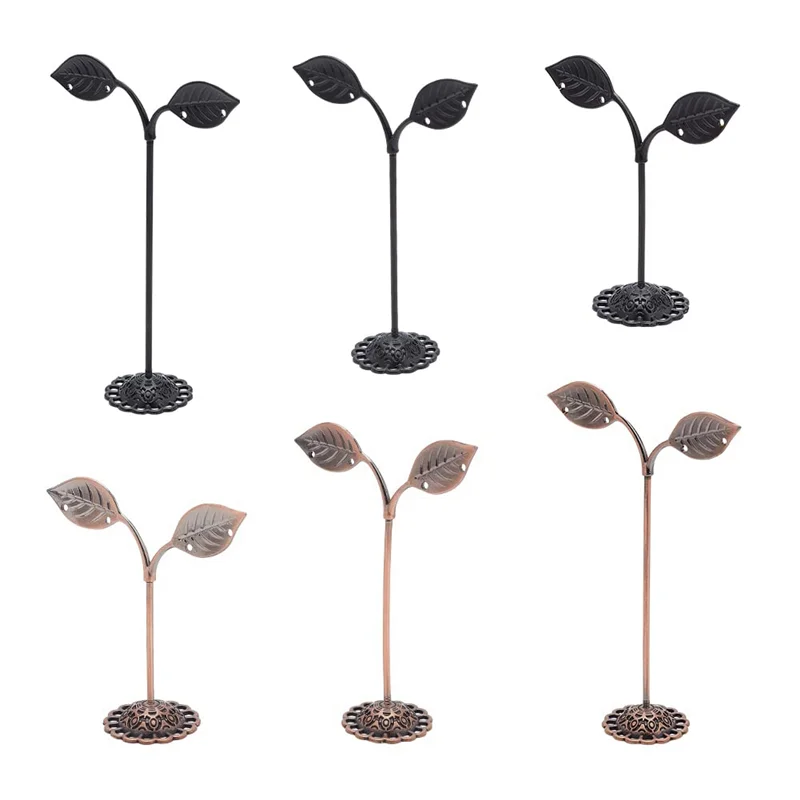 

A96Q-6Pcs Metal Earring Stand Leaf Shape T Shape Earring Display Stand Jewelry Organizer for Retail Photography Prop