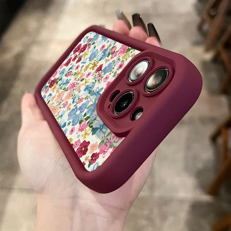 Casing ponsel kecil dan segar dengan pola biru penuh layar untuk iPhone 16 15 14 13 12 Pro Max.