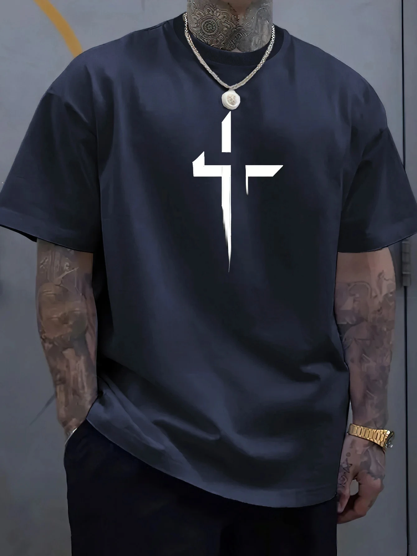 Summer Men's Popular Printed T-shirt Round Neck Plus Size Short Sleeved Street Fashion Element Fashionable Sports Men's T-shirt
