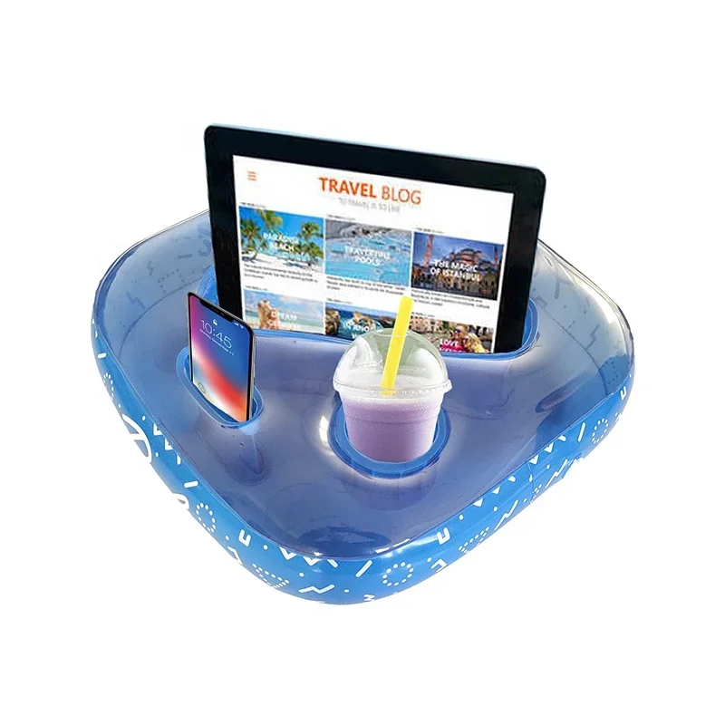 Precio barato, venta al por mayor, impresión personalizada, taza de PVC de 6 agujeros, bandeja flotante inflable, barra de hielo, soporte para bebidas, flotador