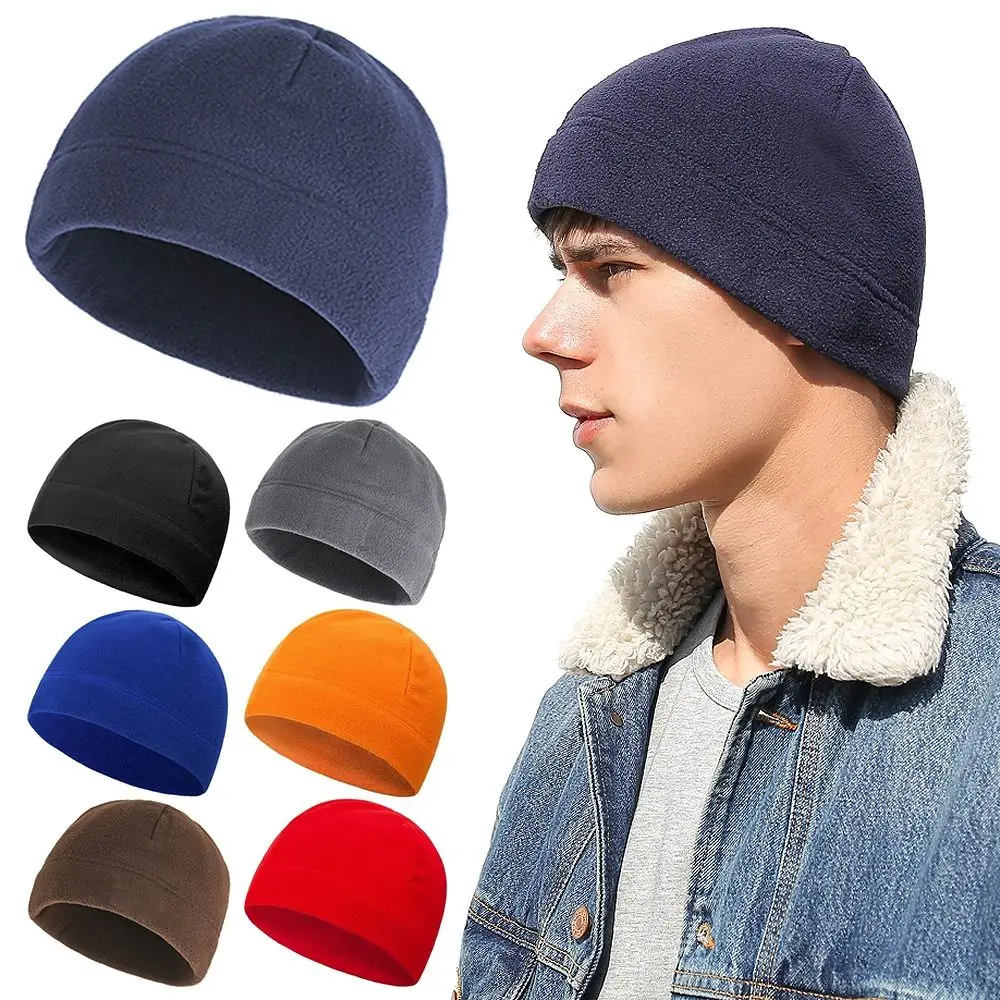 Winter Polar Fleece Beanie Hat Slouchy Windproof Fleece Sports Hat Lightweight Warm Running Beanie for Men Women