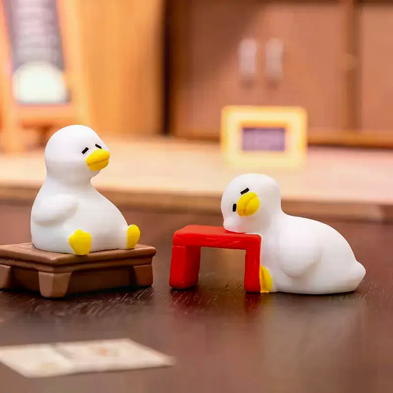 7Pcs Cute Lazy Duck Mini Resin Figurines Adorable Cartoon Design Multiple Poses For Desktop Decor Fairy Garden Home Ornaments