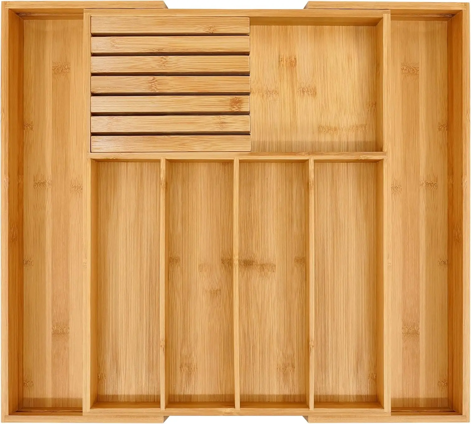 

Bamboo Silverware Drawer Organizer Kitchen, Expandable Utensil Organizer with Knife Block, Cutlery