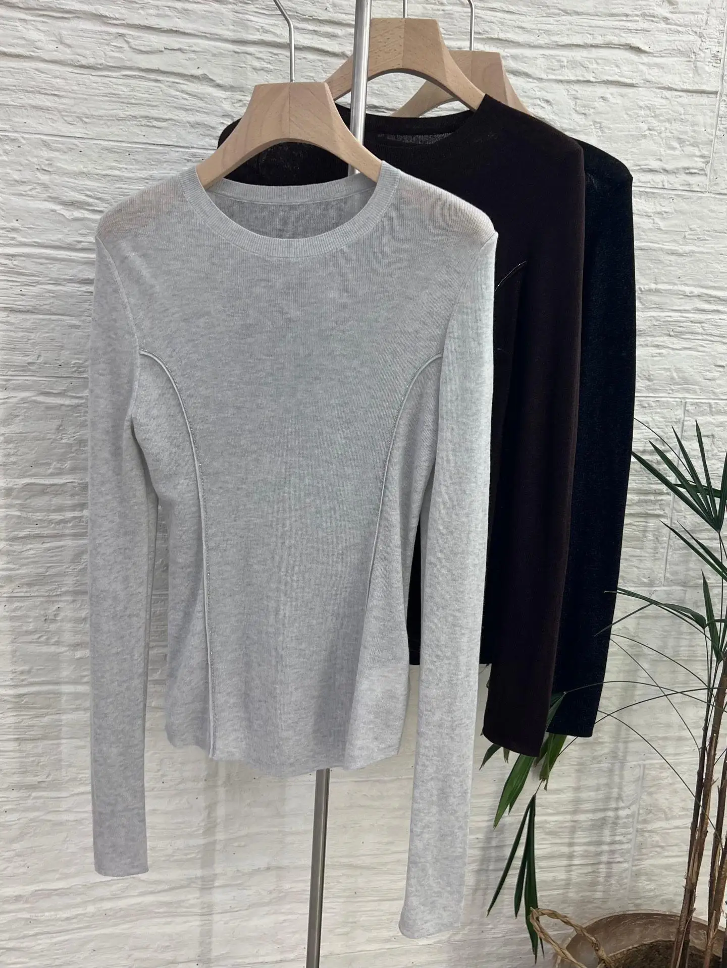

Autumn-winter versatile women's new thin wool silk round neck long sleeve knitted sweater