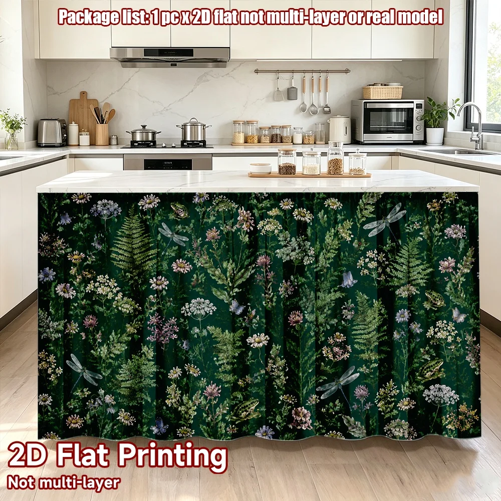 2D flat 1pc Bohemian style short curtains Wildflower Fern Frog Meadow Digital printing Rod-style wardrobe curtains, suitable for