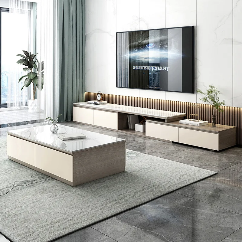 

Muyue telescopic TV cabinet, modern simple rock slab TV cabinet, large and small apartments, various living room floor cabinets