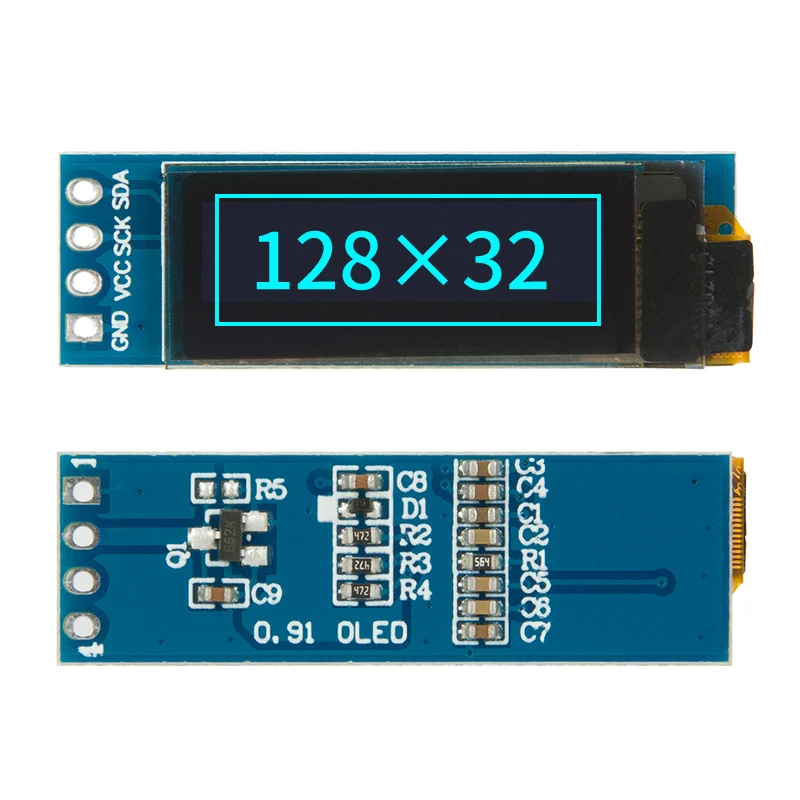 0.91-inch OLED LCD display 128x32 small screen SSD1306 vertical 4-pin module IIC