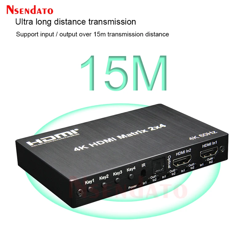 2x4 HDMI Matrix Switch 4K 60Hz HDMI Matrix 2 in 4 out Matrix HDMI Switch Splitter Audio Extractor For Dolby PC to TV Monitor