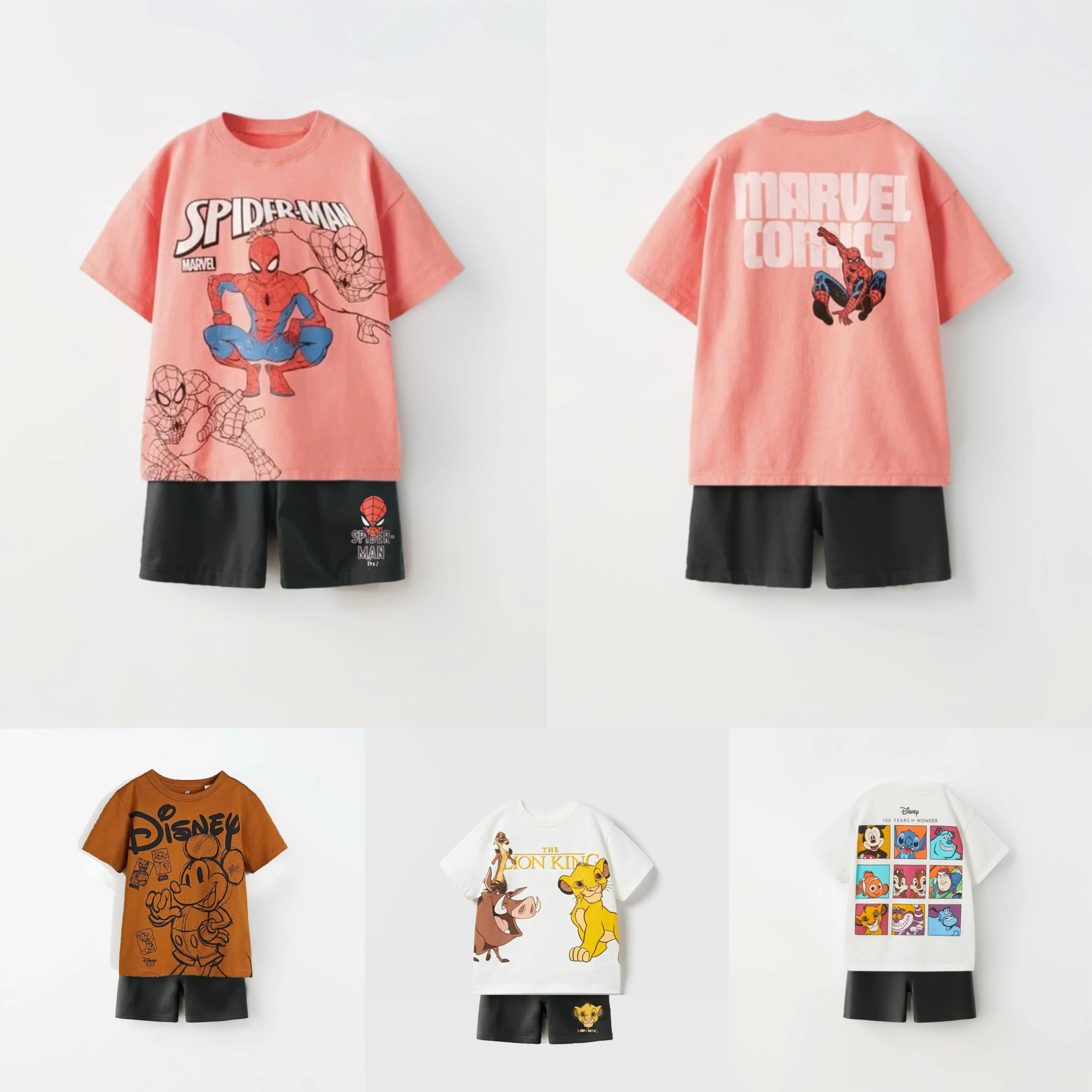 

Brand Clothes Cartoon Tshirt +Shorts Outer Wear Child Short Sleeve Tracksuits Kids New Design Printing TShirt Black Shorts 2pcs