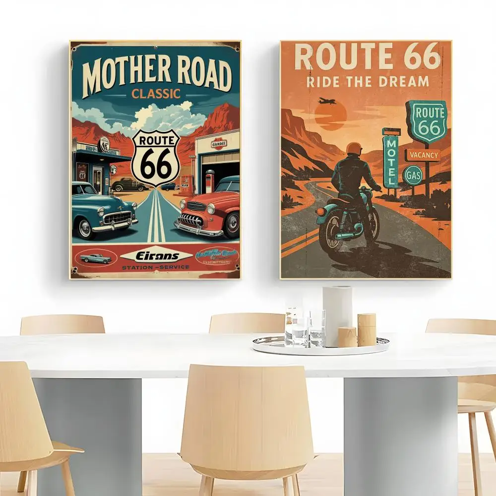 Iconic American Highway Road Trip Art R-Route 66 Poster Wall Art Print Poster Decorative Mural Home Decor Gift Unframed