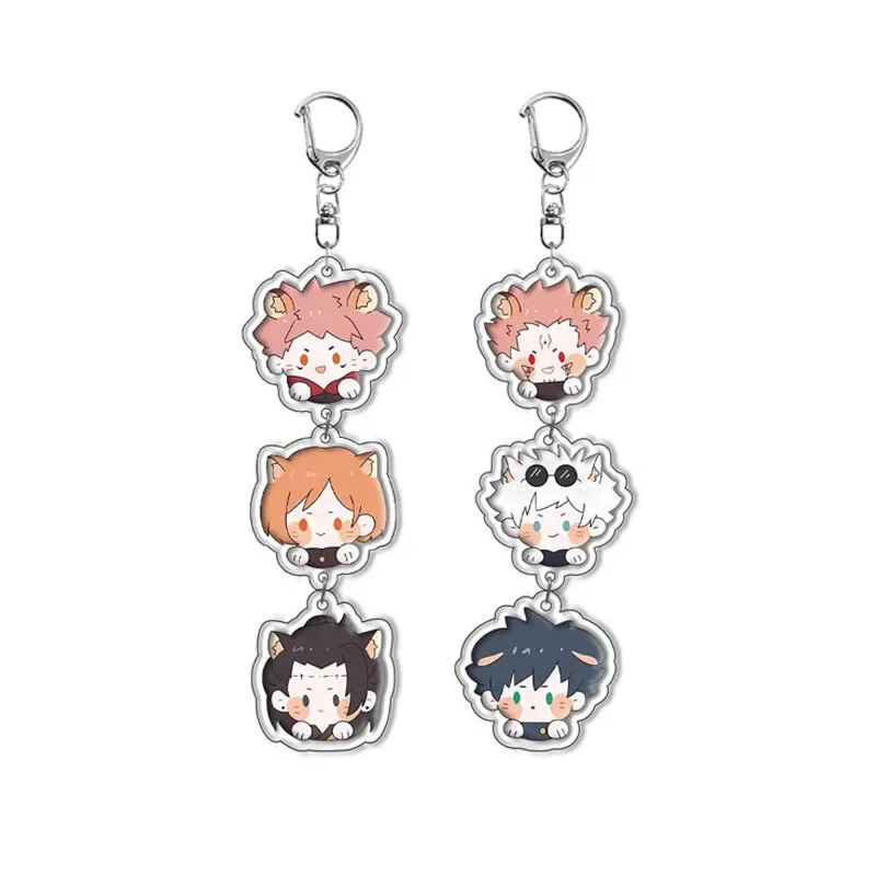 Anime Figure Satoru Gojo Itadori Yuji Kugisaki Nobara Key Ring Sandwich Creative Three Piece Set Key Chain Model Plate Pendant